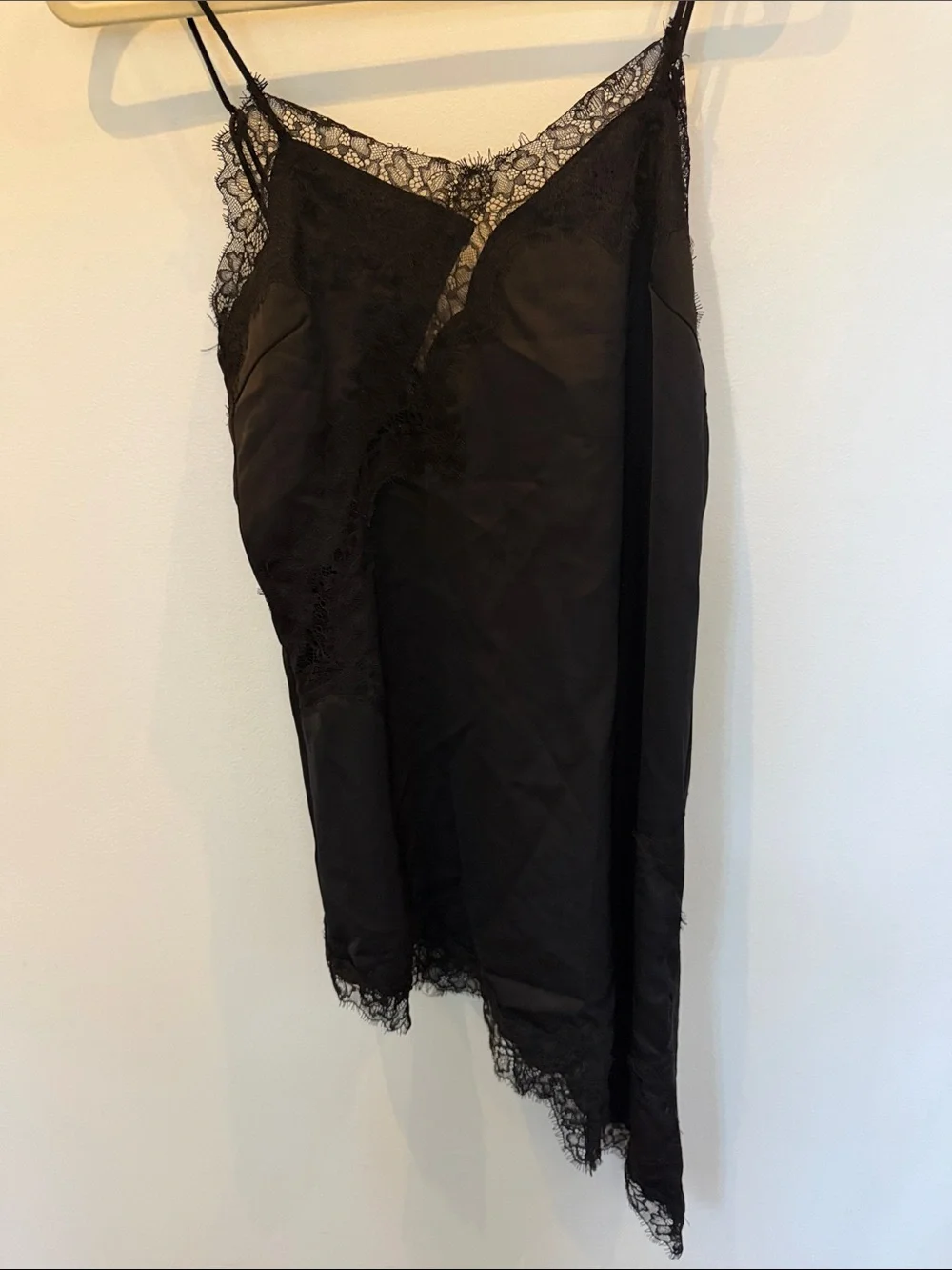 superdown Black Satin Lace-Trim Slip Dress